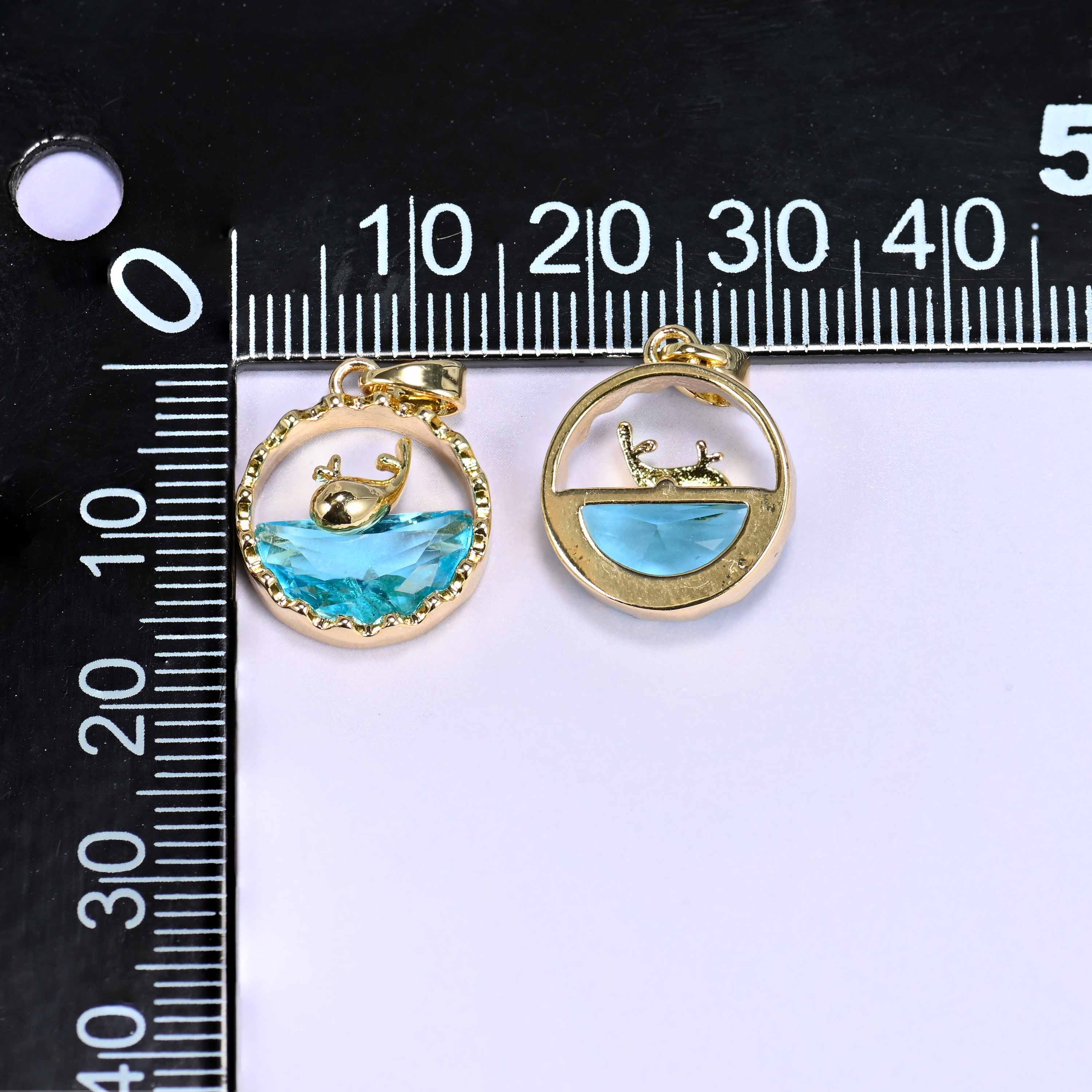 Gold Round Zircon Whale Charms: 18K Gold Filled Pendants, Jewelry Making Supply