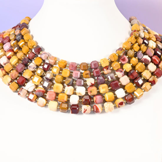 Mookaite Jasper beads, faceted cube, 6mm and 8mm