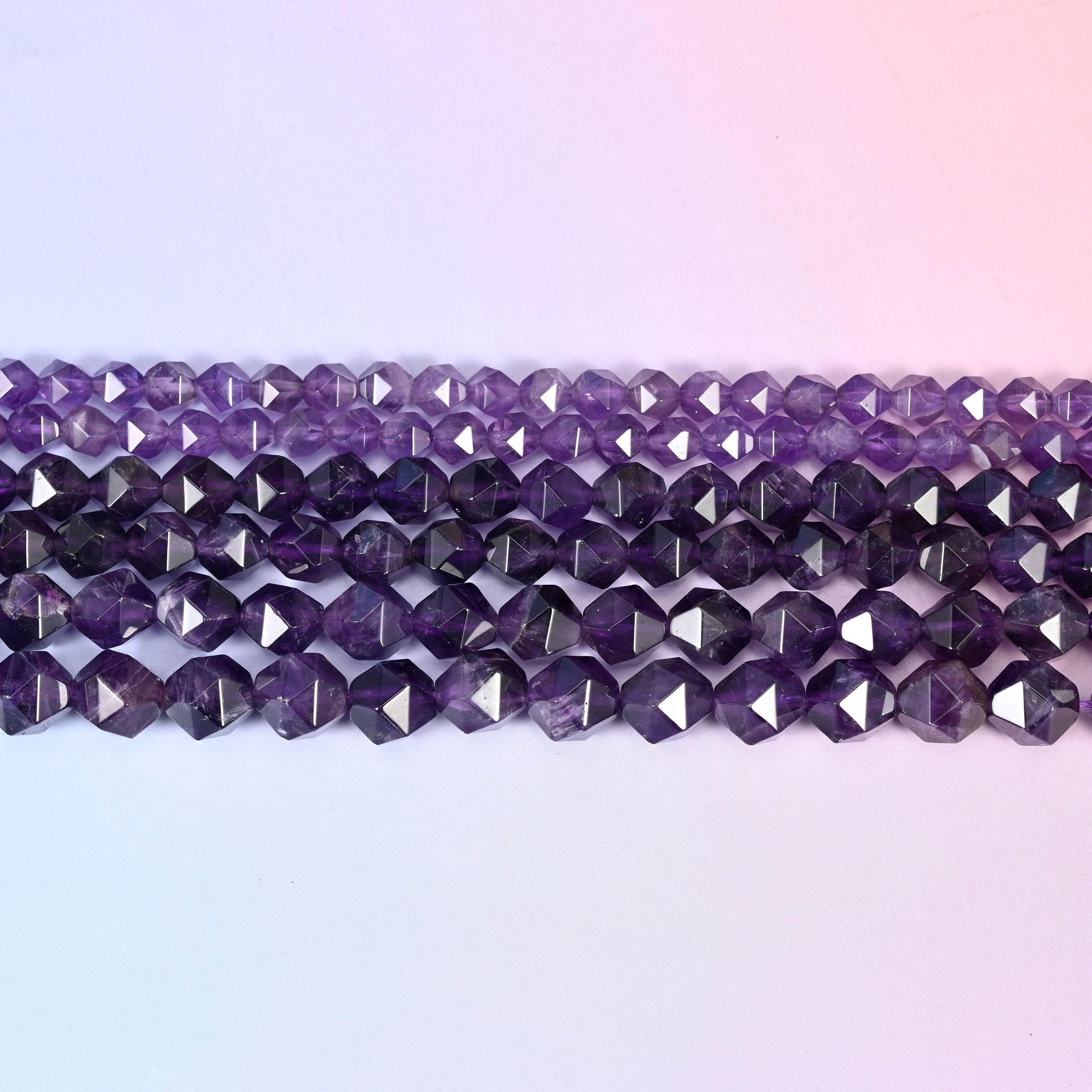 Amethyst in deep grape purple shot with paler lilac and white.