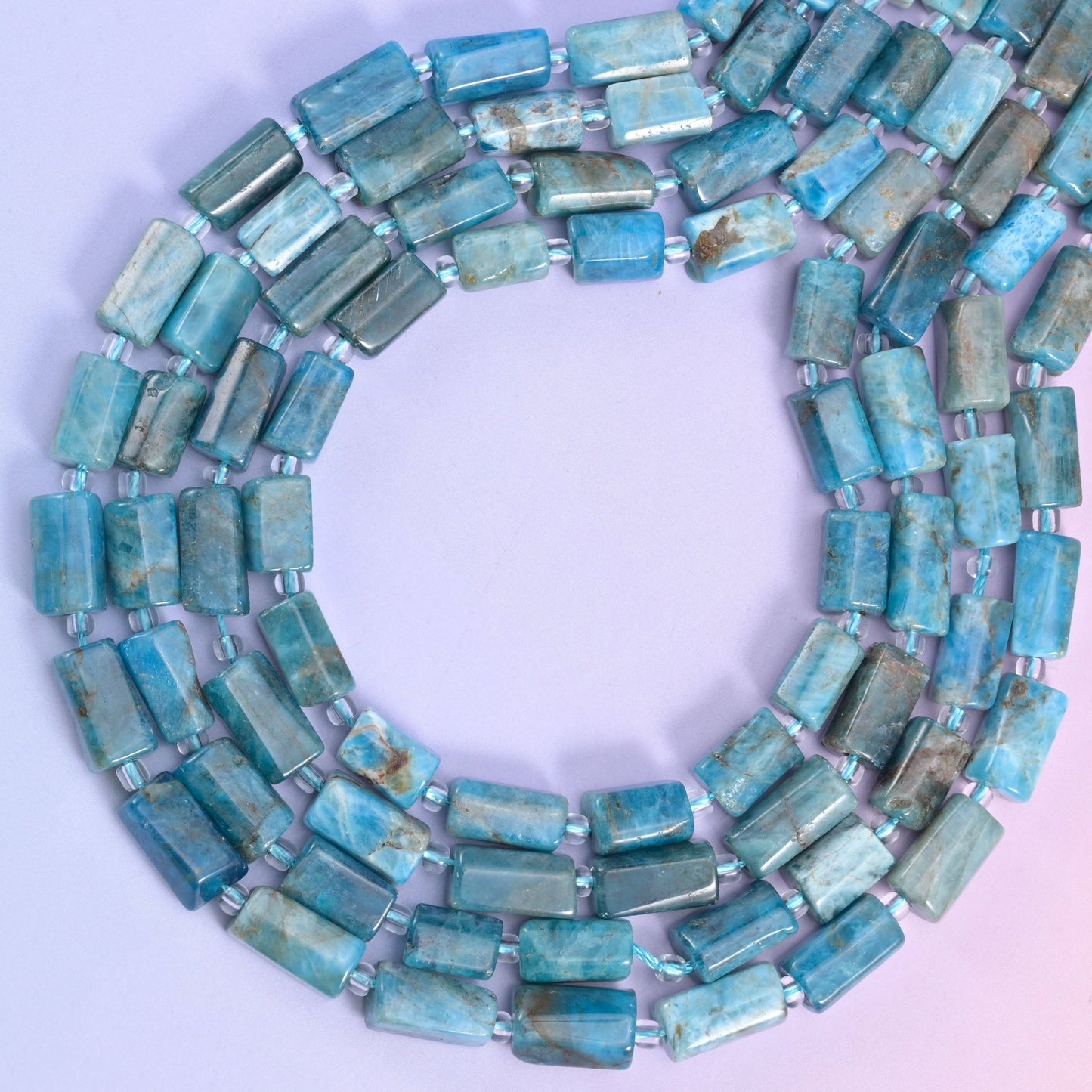 Blue apatite beads, approximately 29 beads per strand