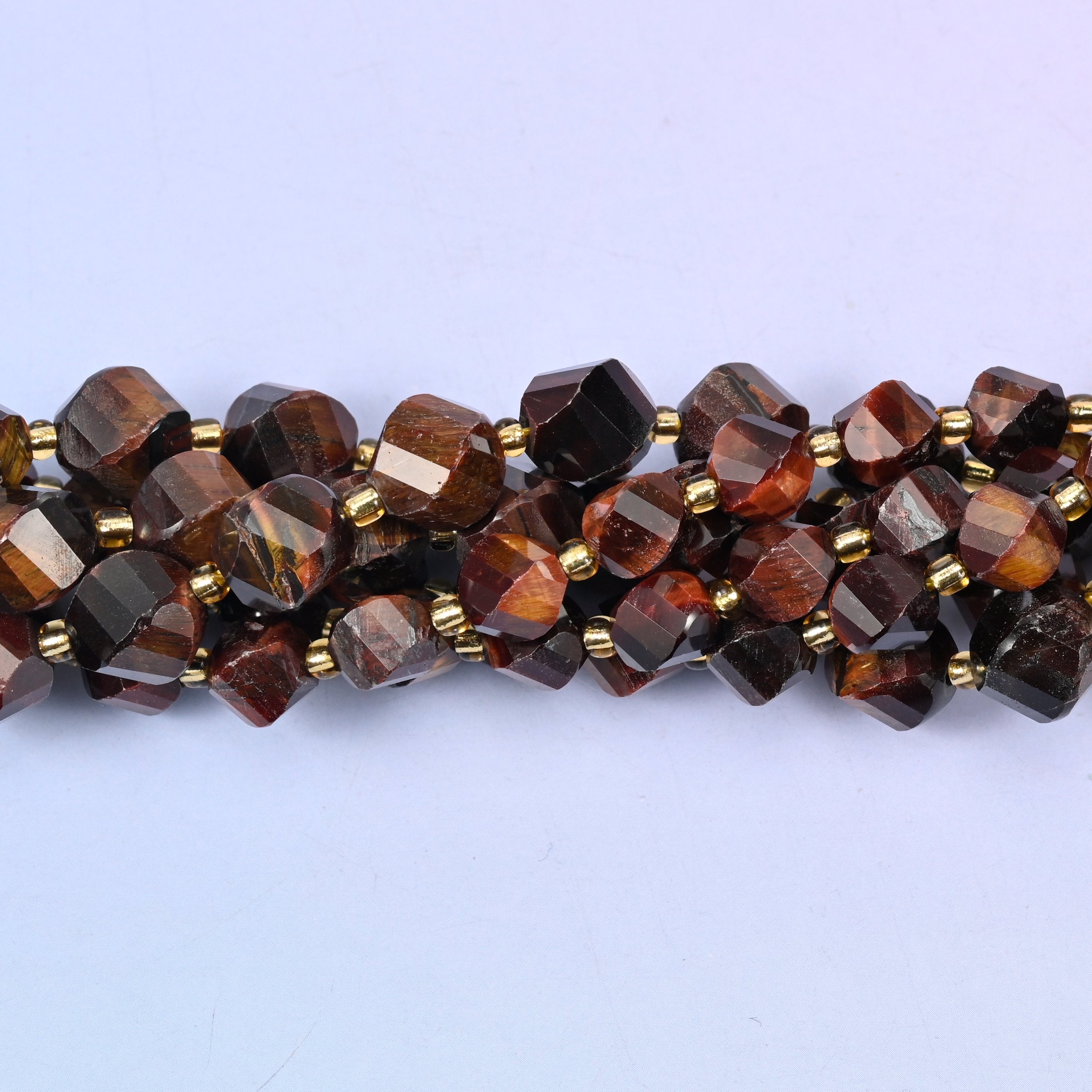 Red Tiger Eye Faceted Spiral Twist Beads: Size 8mm 10mm, Jewelry Making, 15 inch Strand