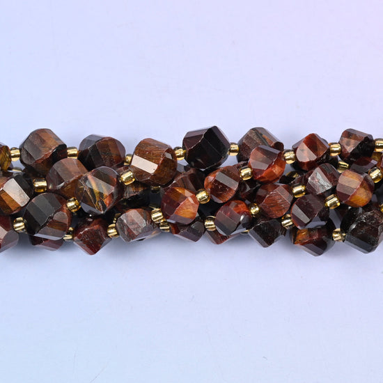 Red Tiger Eye Faceted Spiral Twist Beads: Size 8mm 10mm, Jewelry Making, 15 inch Strand