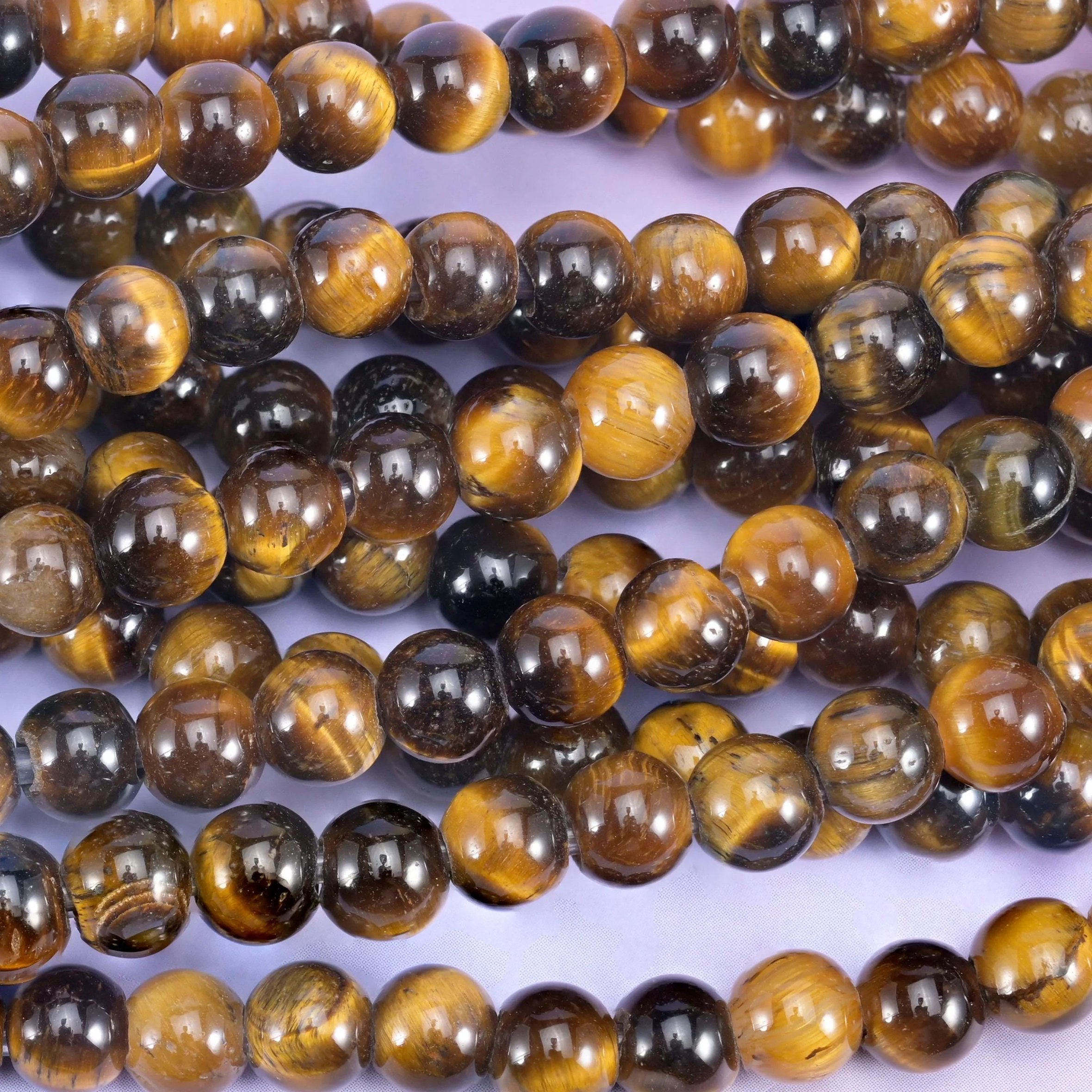 Tiger Eye Large Hole Round Beads 6mm 8mm 10mm, hole 2.0mm (6mm bead), 2.5mm (8mm and 10mm beads), centre drilled