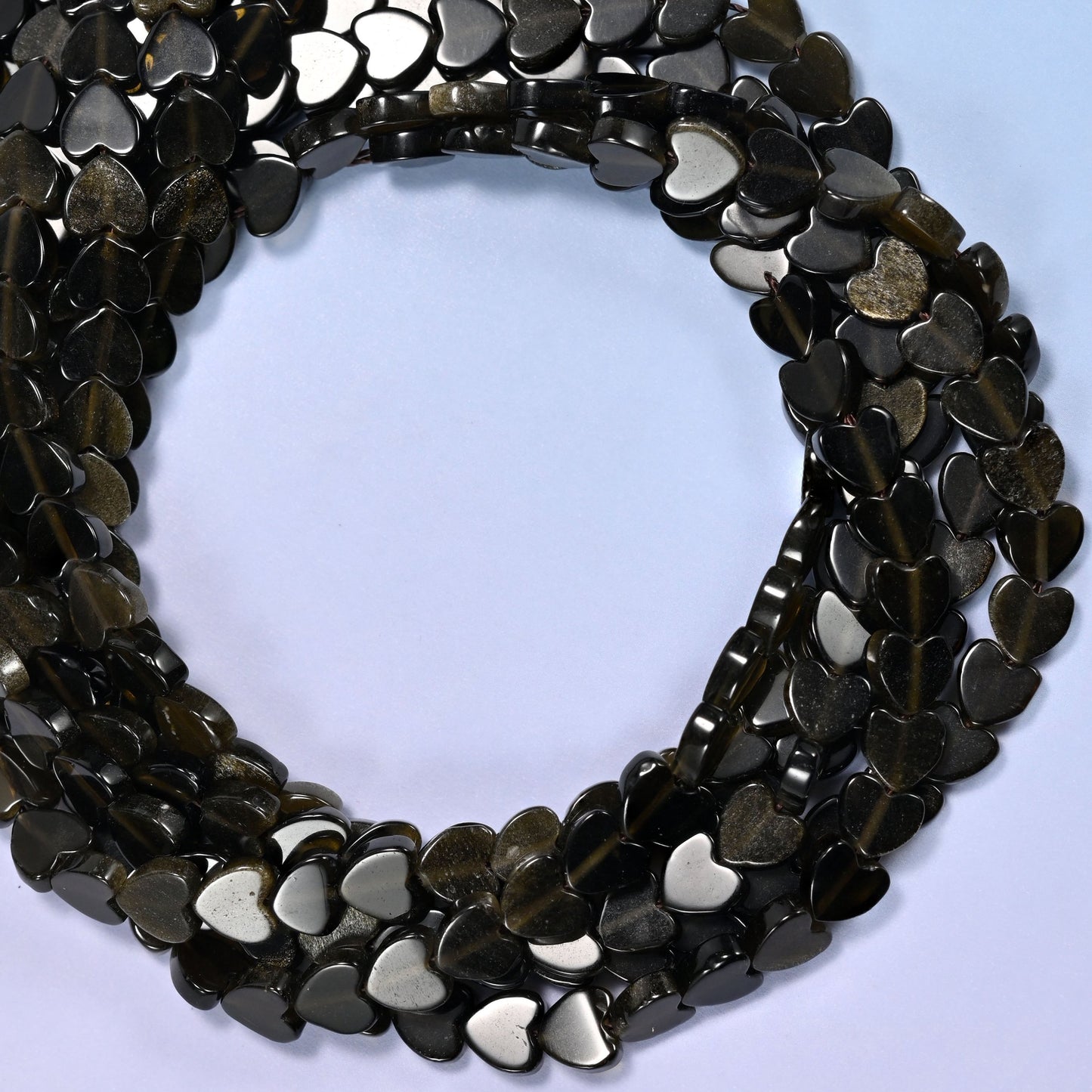 Gold Obsidian Flat Heart Beads: Size 6mm, Jewelry Making, 15 Inch Strand
