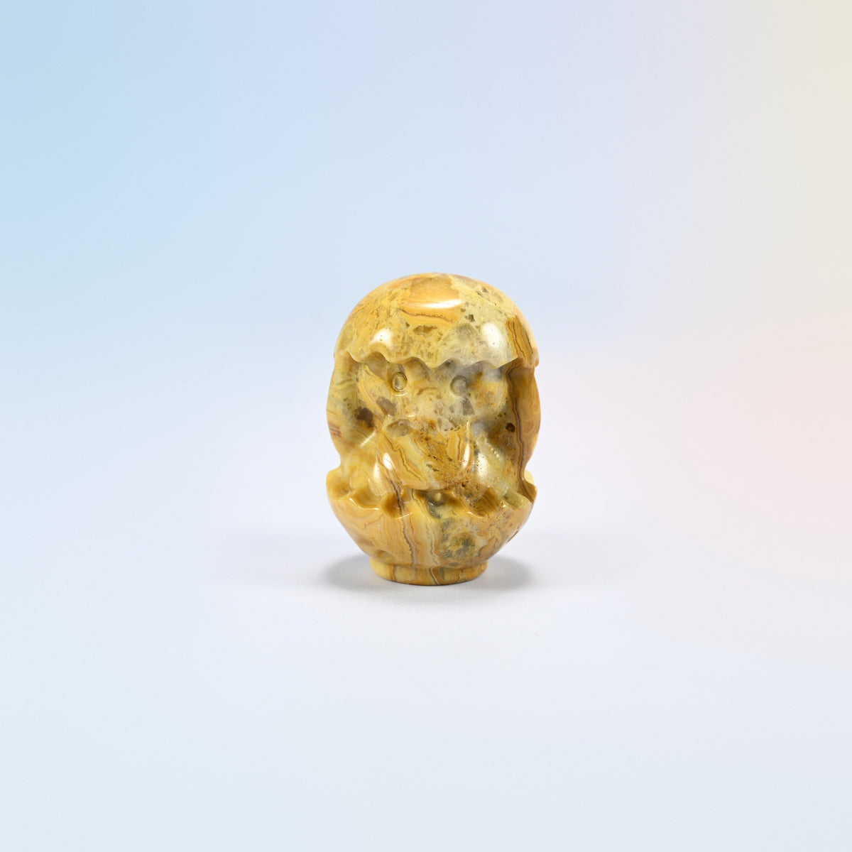 Natural crazy agate duck egg crystal carving, 2 inch, cream and yellow