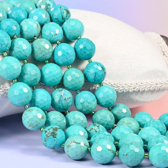 Green Howlite Faceted Round Beads