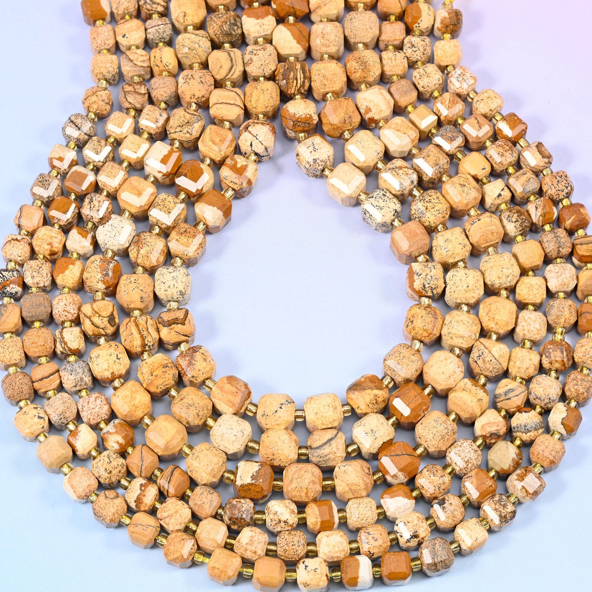 Picture Jasper Faceted Cube Beads, approximately 1.2mm hole