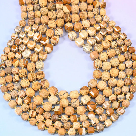 Picture Jasper Faceted Cube Beads, approximately 1.2mm hole