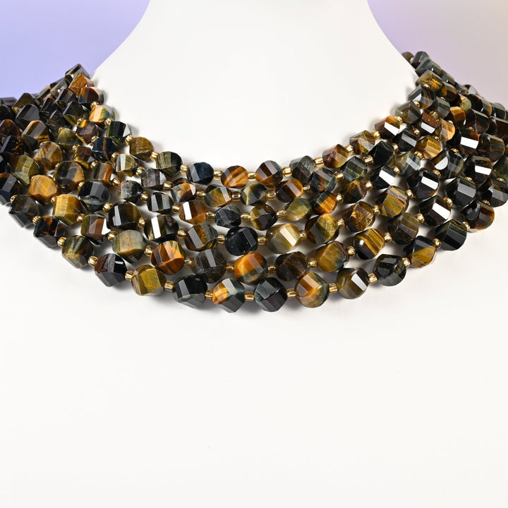 Iron Tiger Eye beads, faceted spiral twist, 8mm 10mm