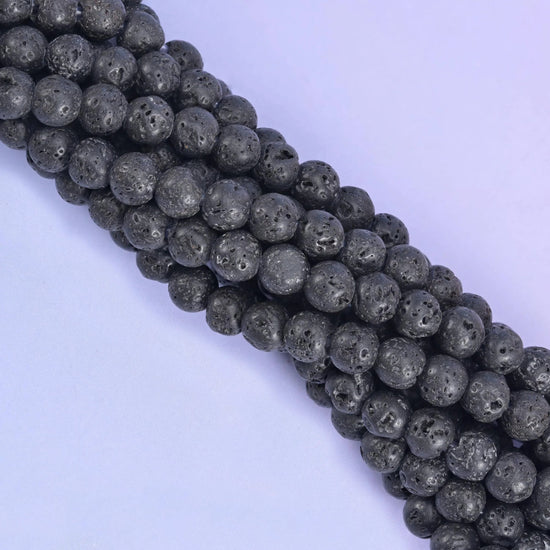 Black Lava Rock Large Hole Round Beads 6mm 8mm 10mm, 8 inch and 15 inch options