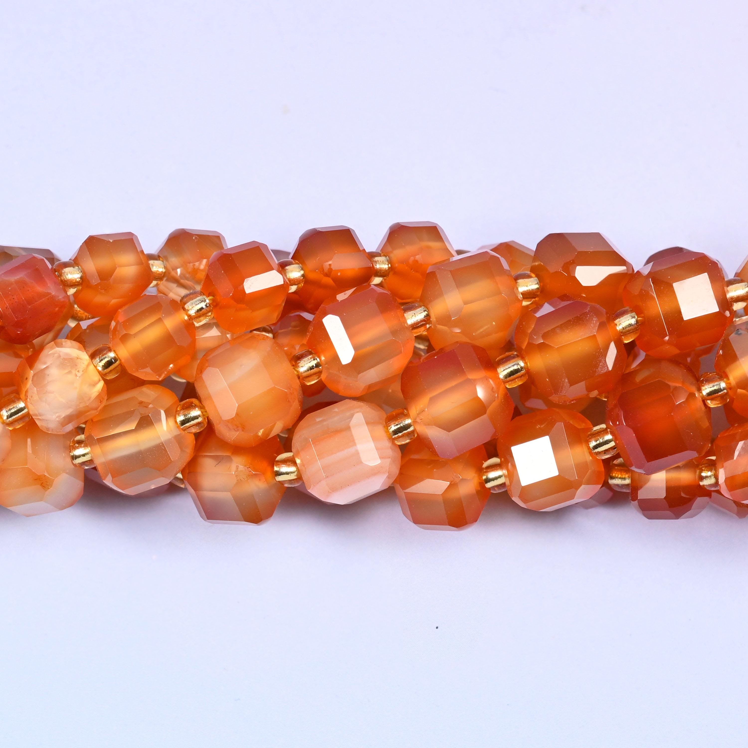 Orange Carnelian Faceted Cube Beads, sold per 15 inch strand