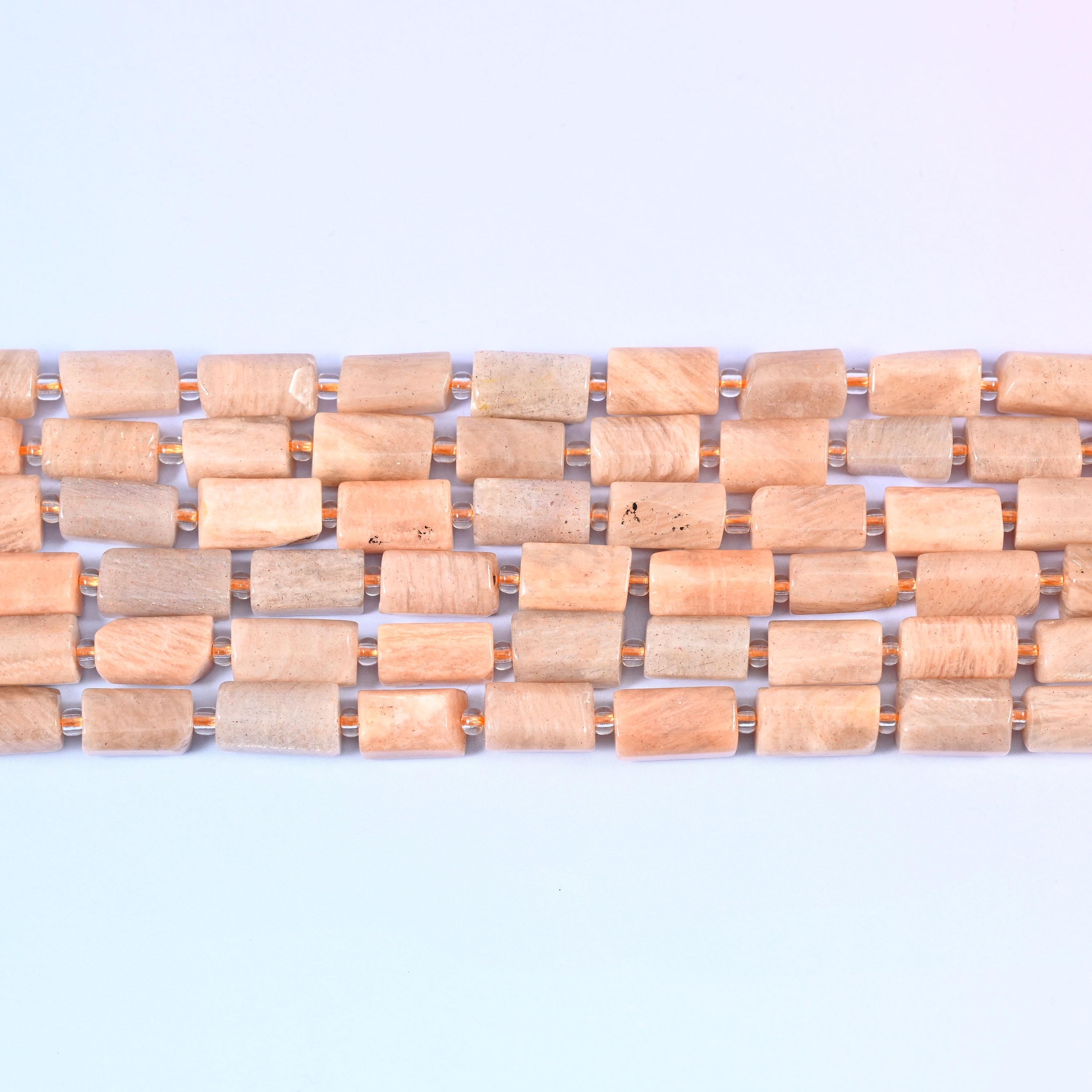 Peach Moonstone Faceted Tube Beads 12x8mm in soft peach