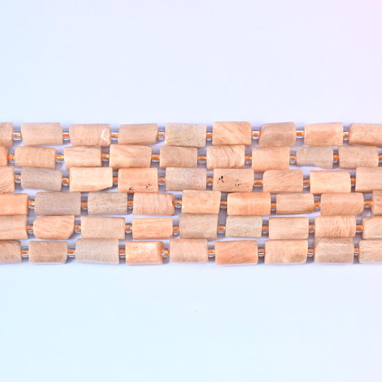 Peach Moonstone Faceted Tube Beads 12x8mm in soft peach