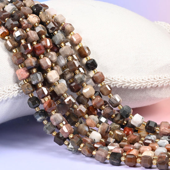 Petrified Wood Faceted Cube Beads