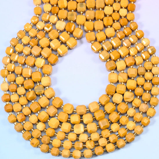 Yellow Mookaite Jasper Faceted Cube Beads, 1.2mm hole