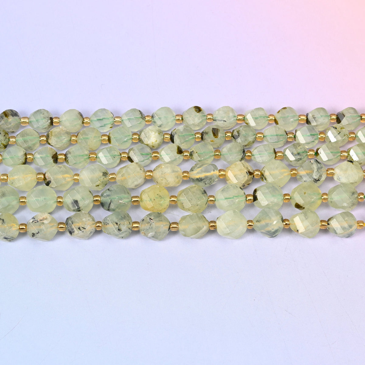 Prehnite Faceted Spiral Twist Beads, 15 inch strand