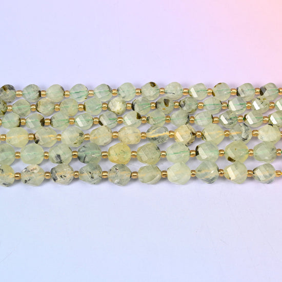 Prehnite Faceted Spiral Twist Beads, 15 inch strand