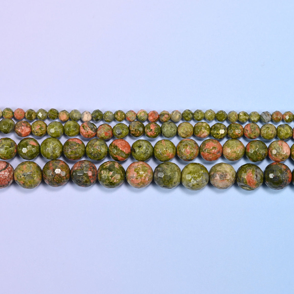 Unakite Faceted Round Beads in mossy olive green and dusty salmon pink