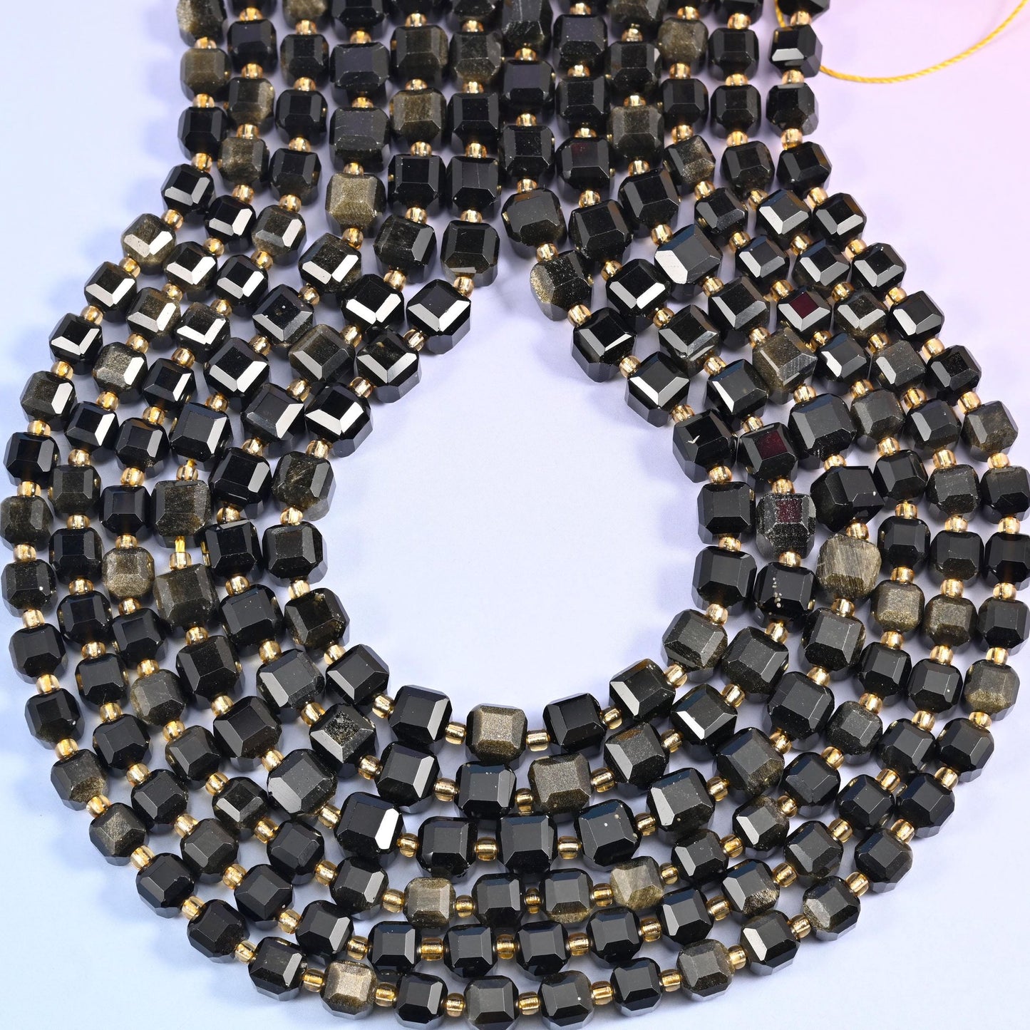 Gold Obsidian Faceted Cube Beads, approximately 1.2mm hole