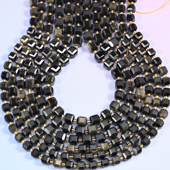 Gold Obsidian Faceted Cube Beads, approximately 1.2mm hole