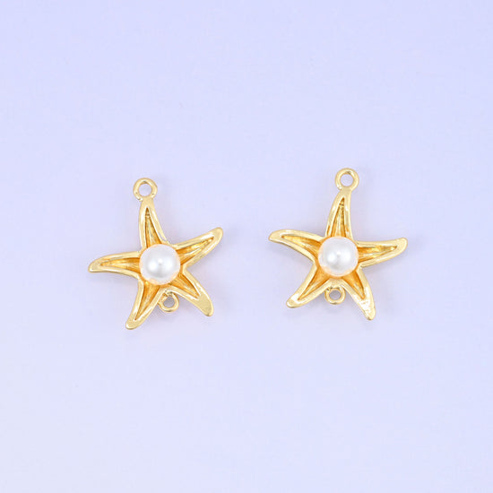 Sea Star Pearl Double Connector Pendants: 18K Gold Plated, Jewelry Making Supply