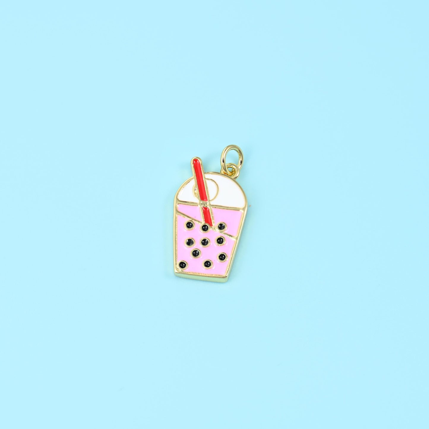 Boba milk tea charm, 20 x 11.80mm, brass with 18K gold filled finish