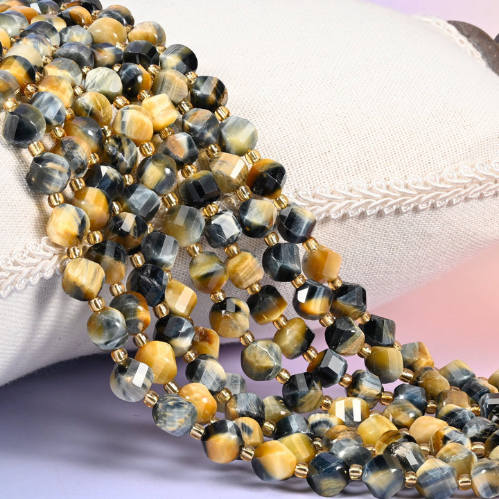 Dream Tiger Eye faceted spiral twist beads