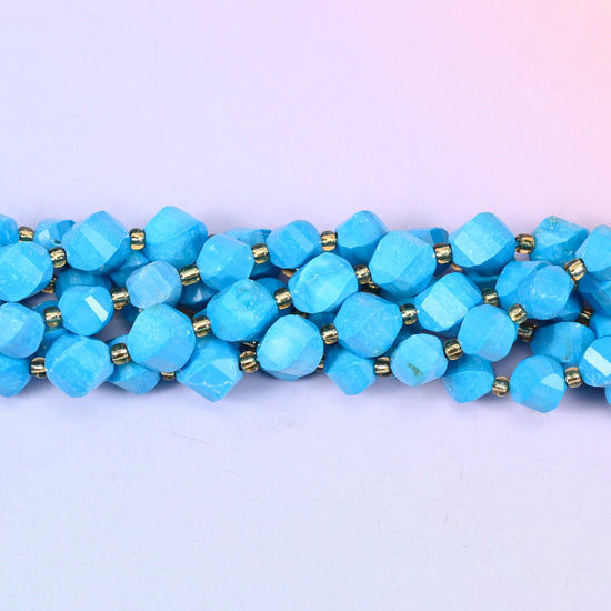 Colour-treated blue howlite with pale chalky veining running through each bead