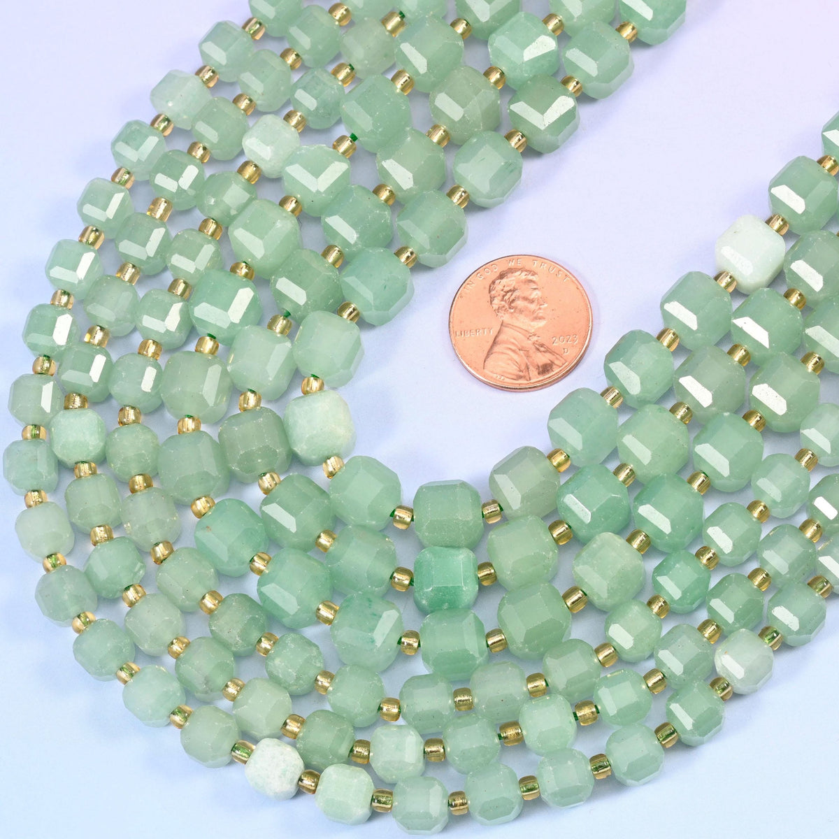 Green Aventurine Faceted Cube Beads, hole approximately 1.2mm