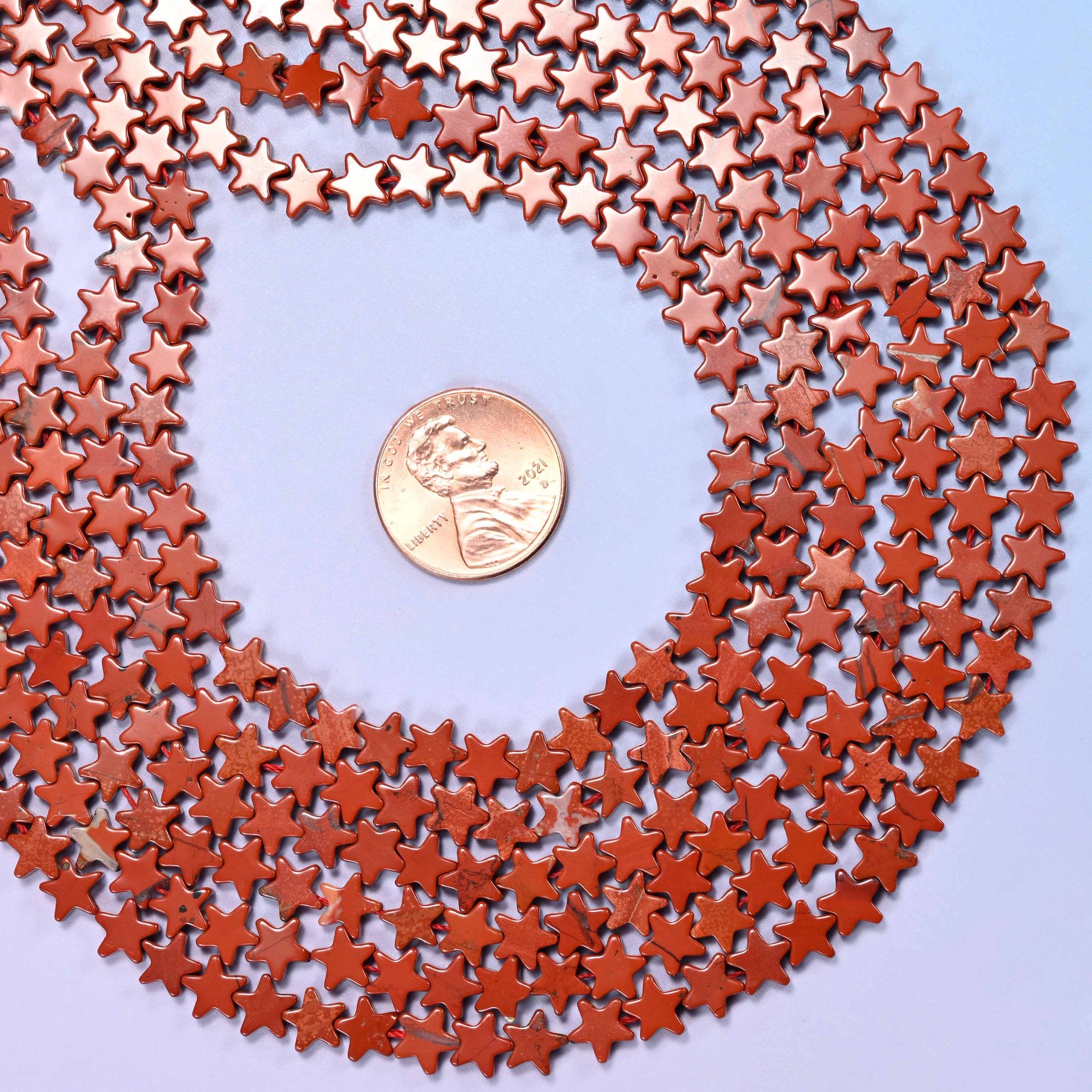 Red Jasper Flat Star Beads: Size 6mm, Jewelry Making, 15 Inch Strand