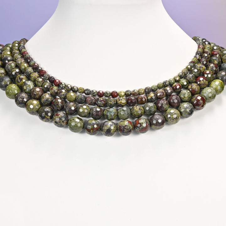 Dragon Bloodstone Faceted Round Beads: Jewelry Making, 15 Inch Strand