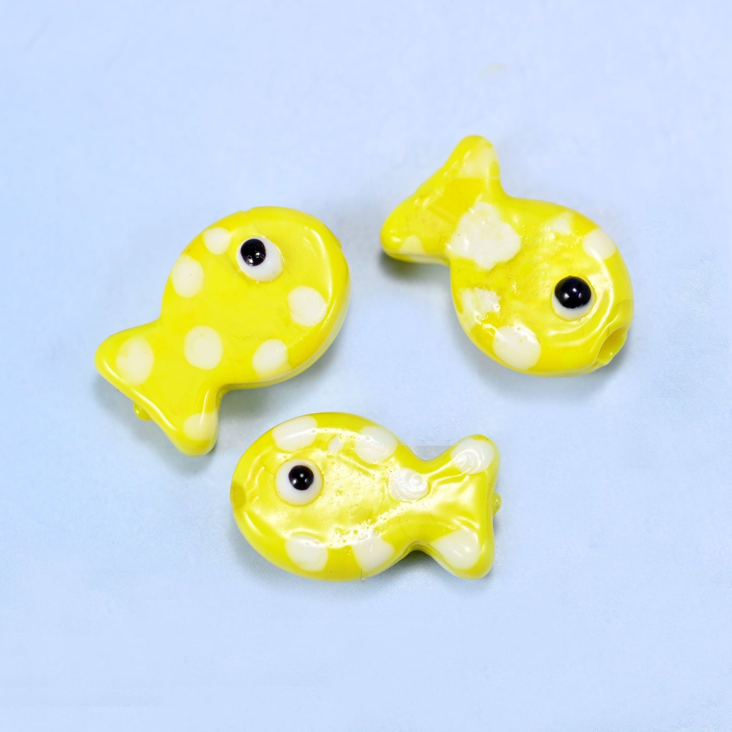 Yellow with White Dot Fish Glass Beads: Jewelry Making Supply