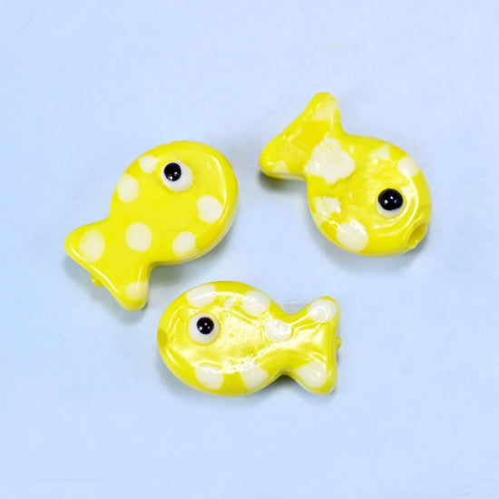 Yellow with White Dot Fish Glass Beads: Jewelry Making Supply