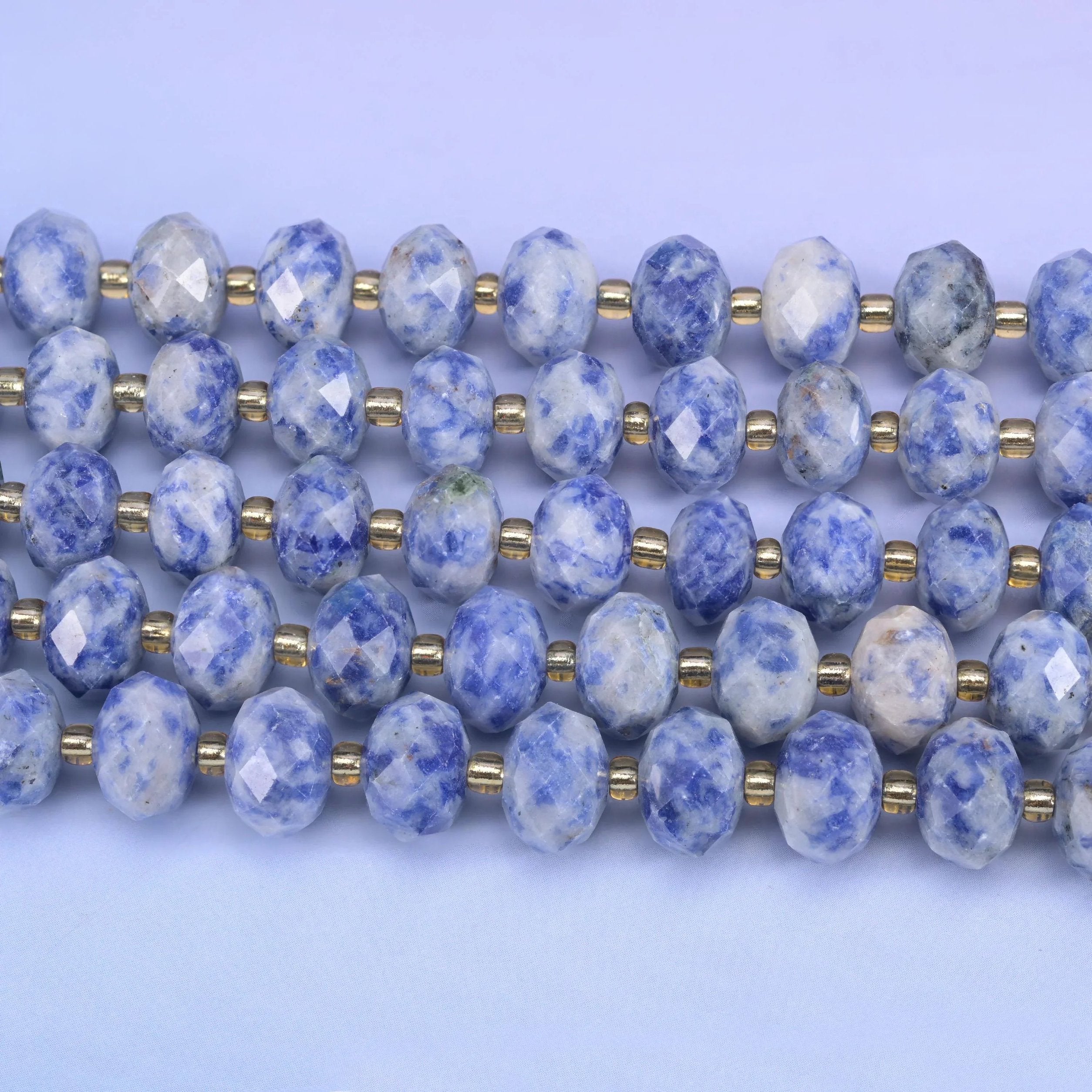 Blue Spot Jasper Faceted Rondelle Beads, 15.5 inch strand