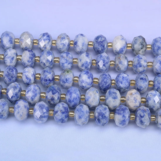 Blue Spot Jasper Faceted Rondelle Beads, 15.5 inch strand