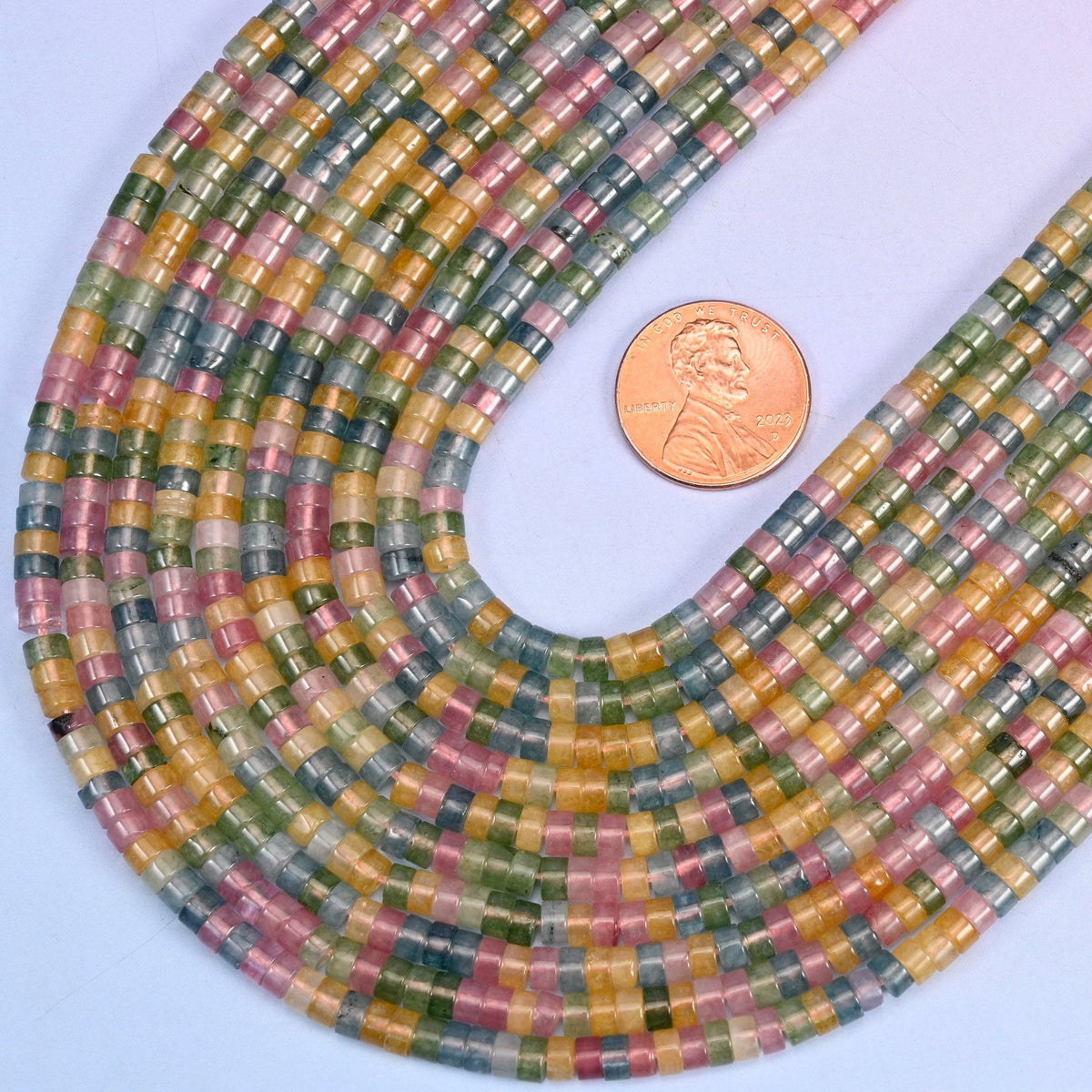 Smooth heishi disc cut Multicolor Fluorite beads