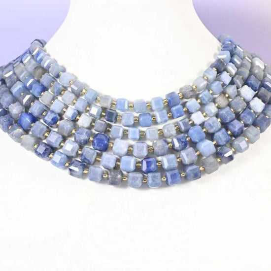 Blue Aventurine beads, faceted cube, 6mm and 8mm