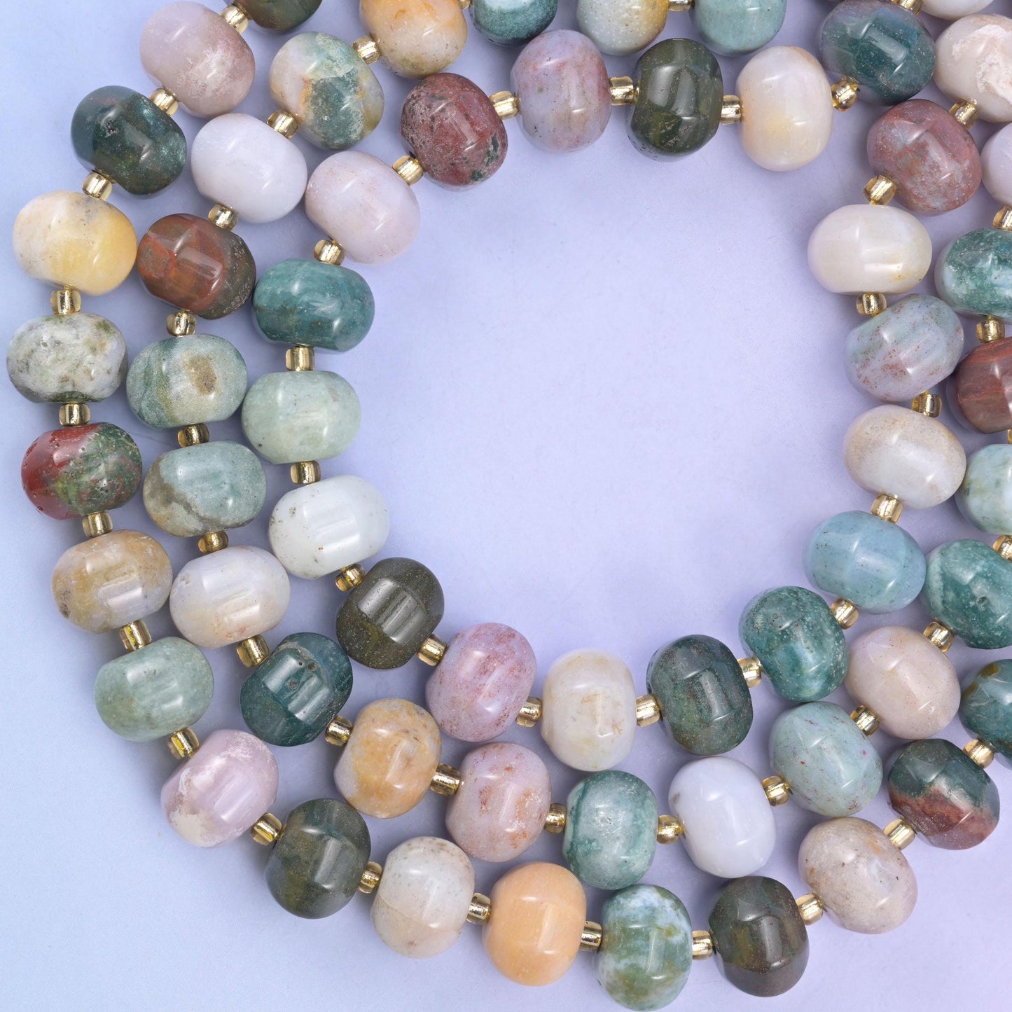 Indian agate pumpkin beads, approximately 35 beads per strand