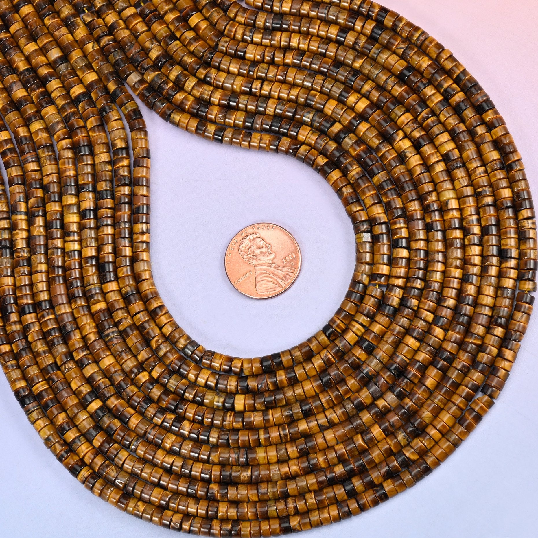 Tiger Eye Smooth Heishi Disc Beads: Jewelry Making Supply, 15.5 Inch Strand