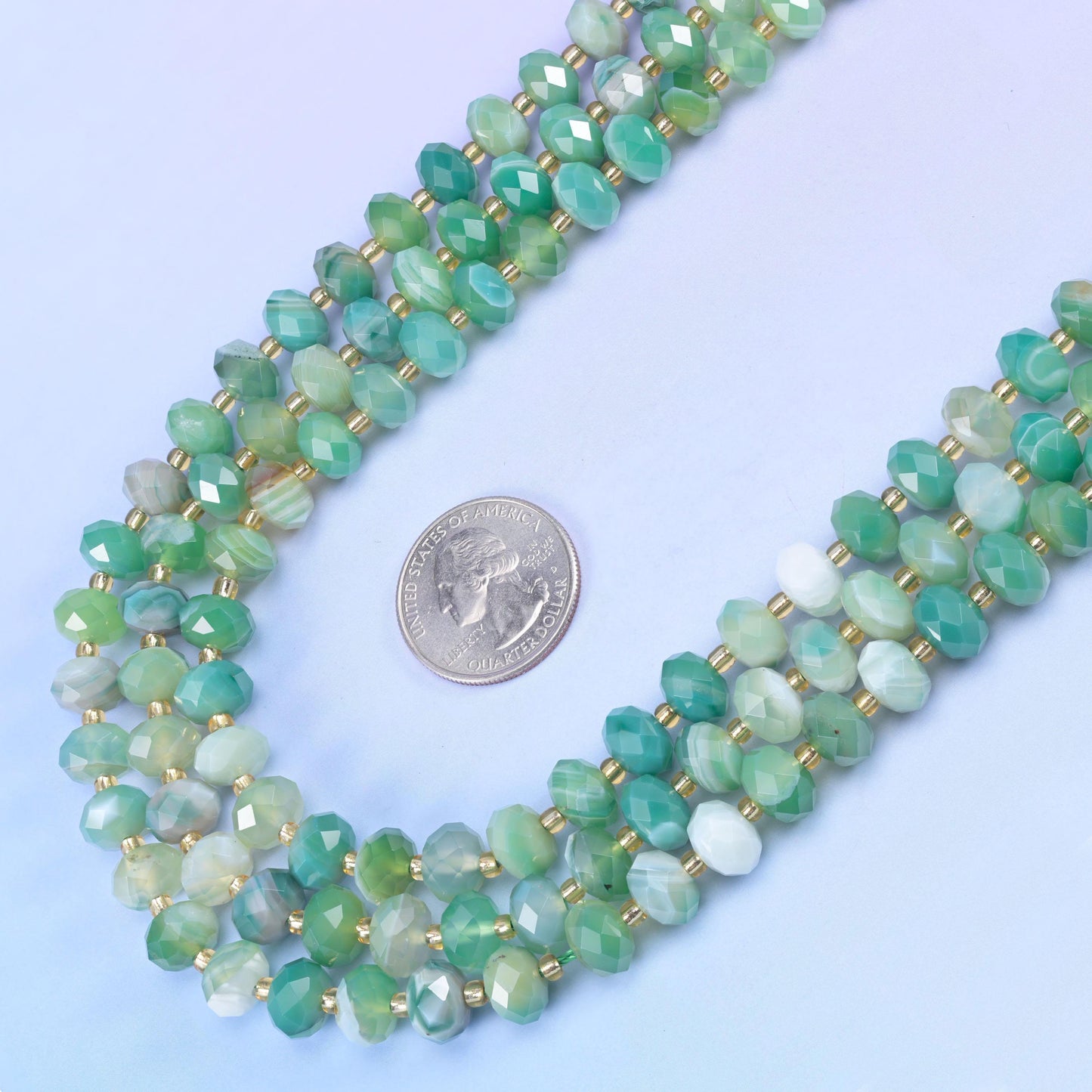Dyed Green Stripe Agate Faceted Rondelle Beads in sea green and mint