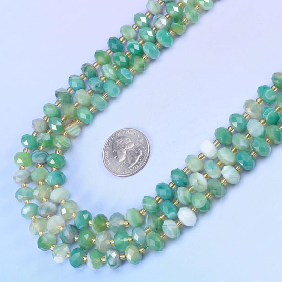 Dyed Green Stripe Agate Faceted Rondelle Beads in sea green and mint