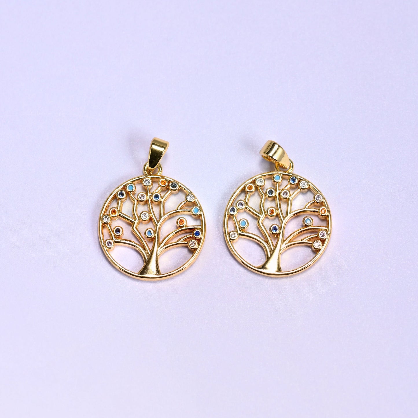 Round Tree of Life Multicolor Zircon Charms in multicolor zircon and enamel