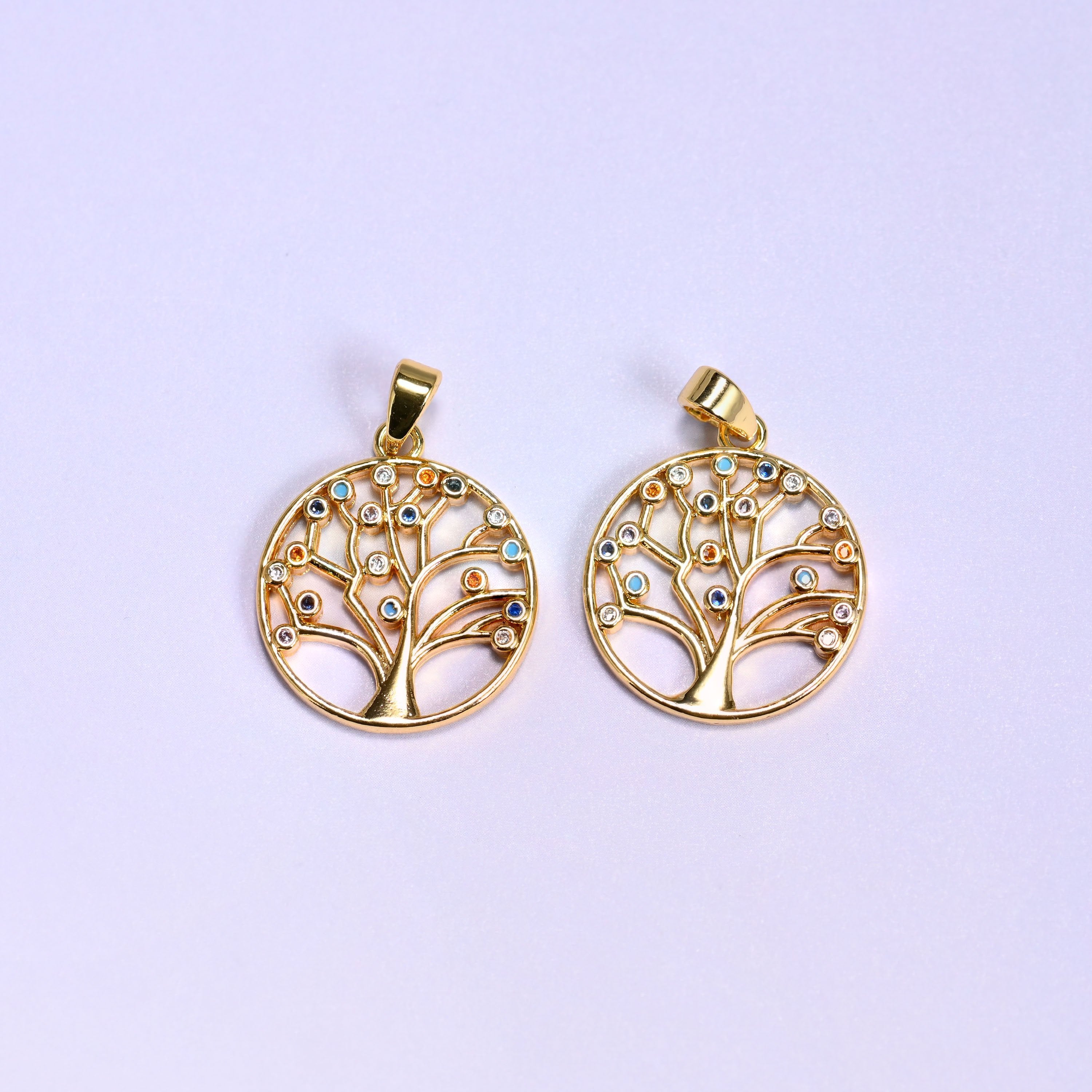 Round Tree of Life Multicolor Zircon Charms in multicolor zircon and enamel
