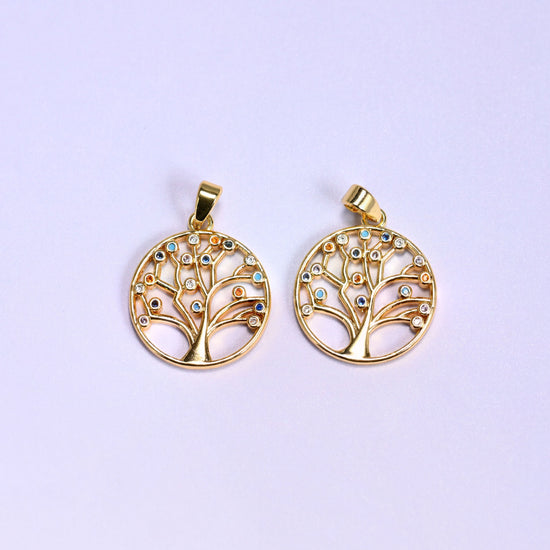 Round Tree of Life Multicolor Zircon Charms in multicolor zircon and enamel