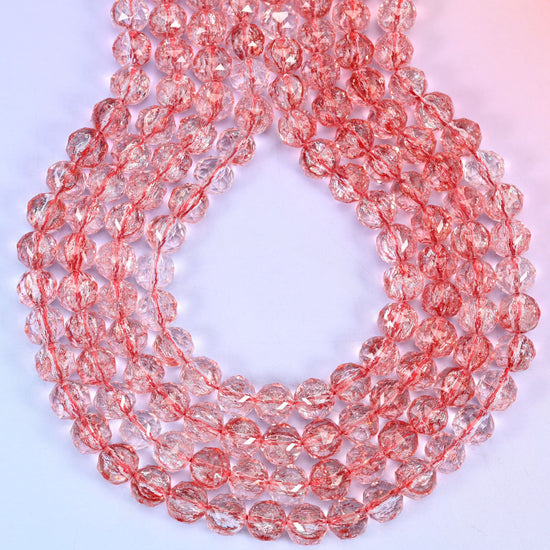 Transparent Red Faceted Round Glass Beads: Size 10mm, Jewelry Making Supply