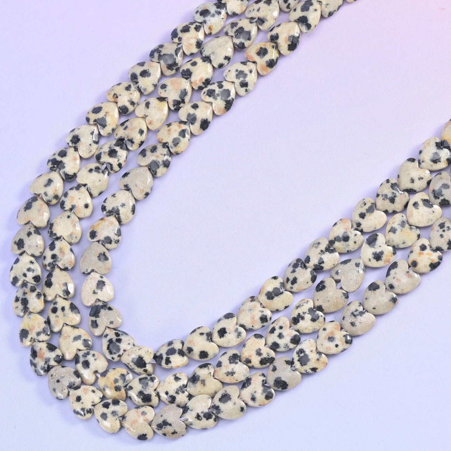 Dalmatian Jasper Heart Beads, 15 inch strand