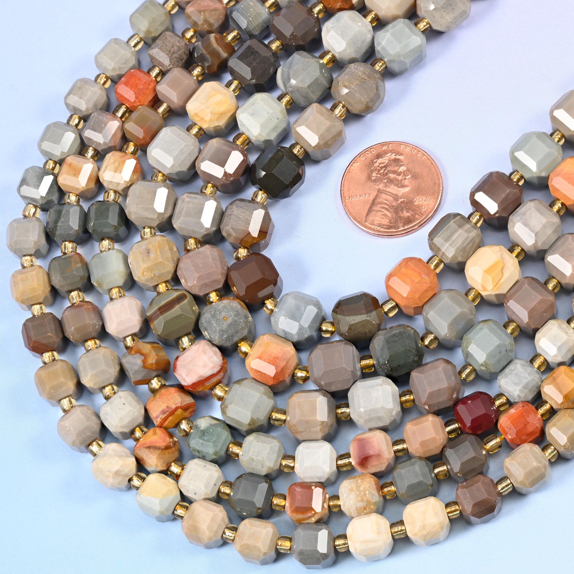 Faceted cube cut american picture jasper beads