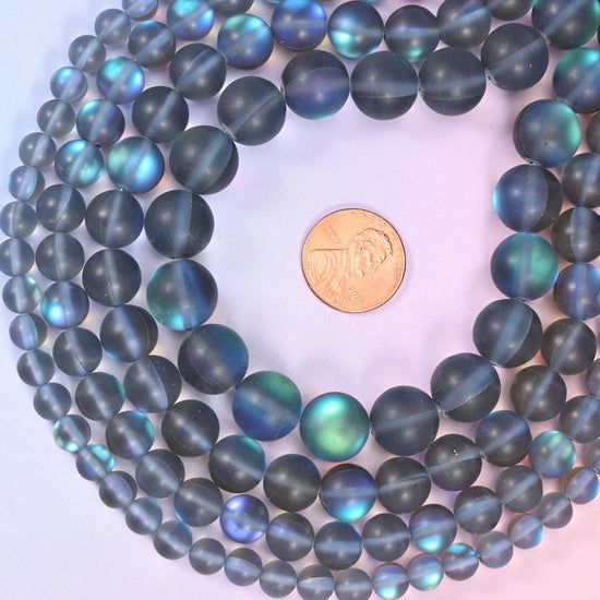 Mystic Aura Matte Gray Round Glass Beads, sold per 15 inch strand