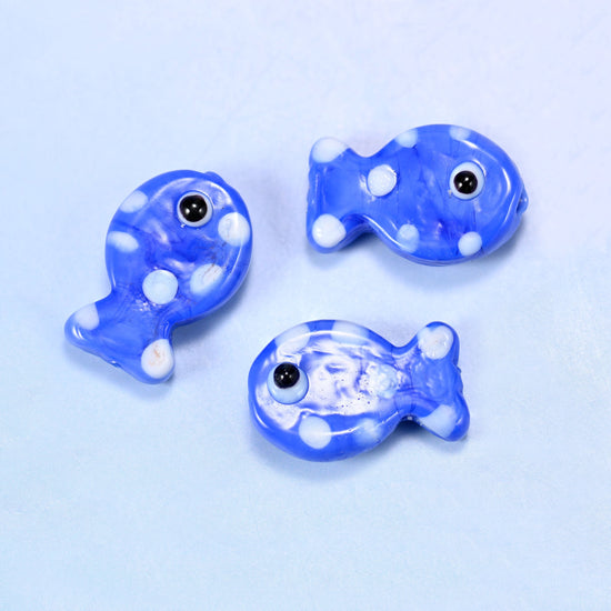 Blue with White Dot Fish Glass Beads: Jewelry Making Supply