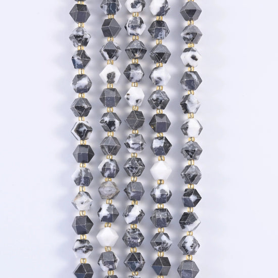 Zebra Jasper Faceted Diamond Rhombus Beads, 15.5 inch strand
